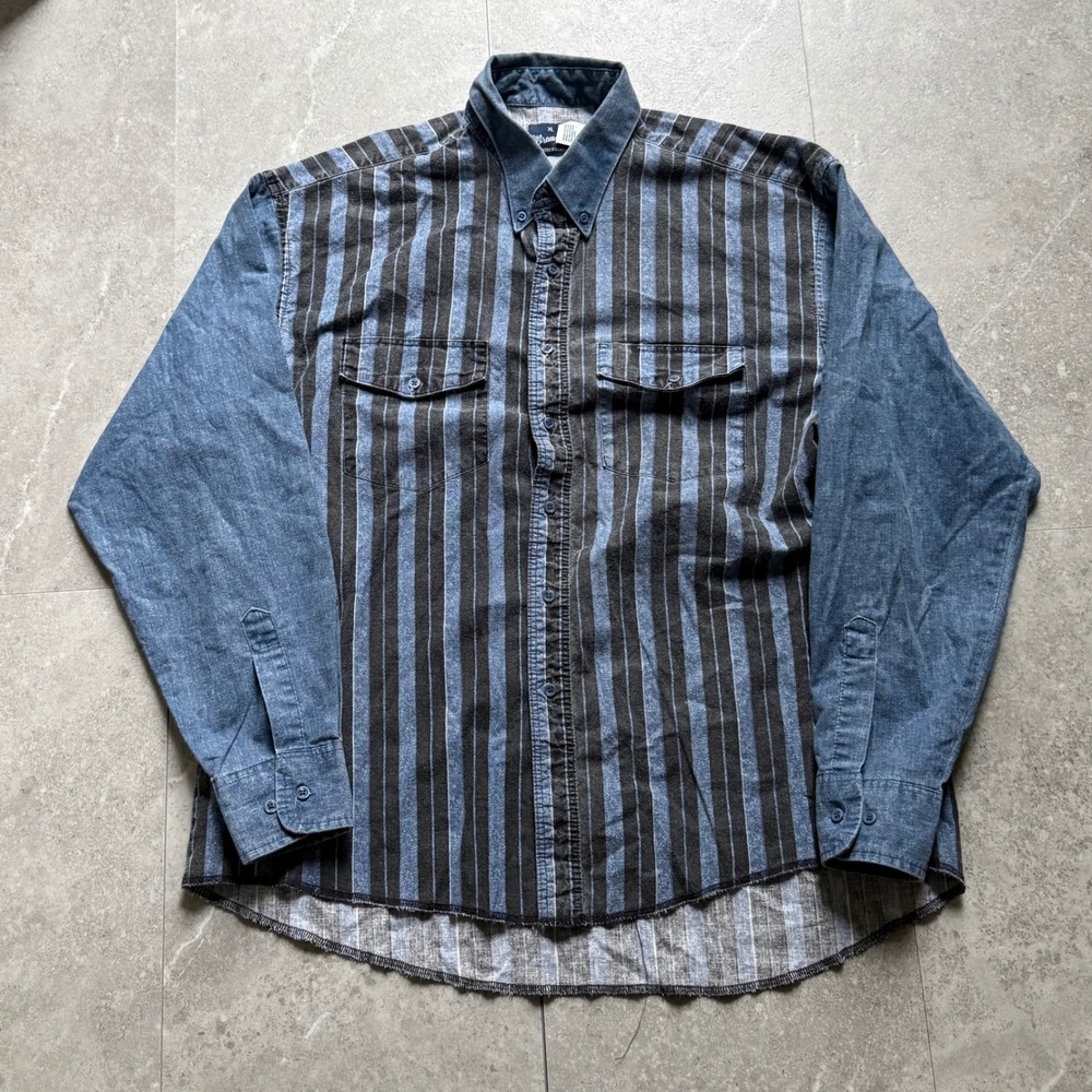 Vintage Wrangler Western Striped Denim Long Sleeve Button Up Shirt XL